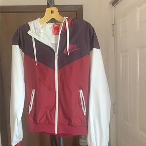 Nike Maroon and White Hooded Jacket